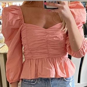 Zara coral puff sleeve peplum top sweetheart neckline size medium